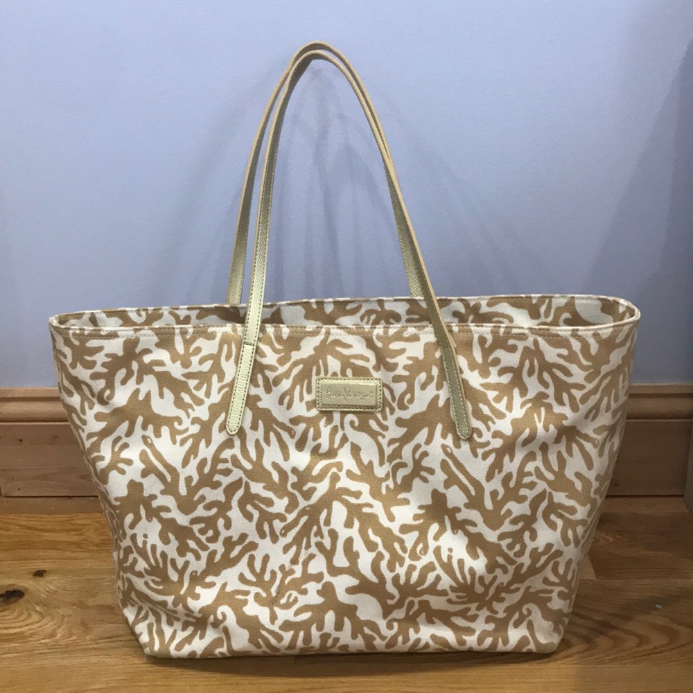 Lilly Pulitzer Gold Coral Tote Bag